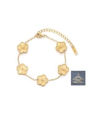 Four Leaf Clover Bracelet 18K Gold Plated Stainless Steel Lucky Link Charm